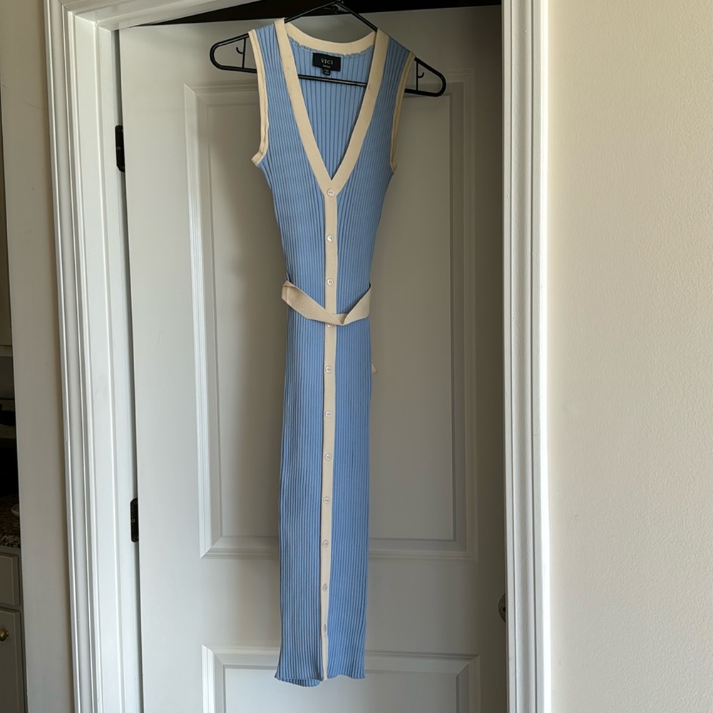 VICI Collection Elaine Ribbed Button Down Midi Dress